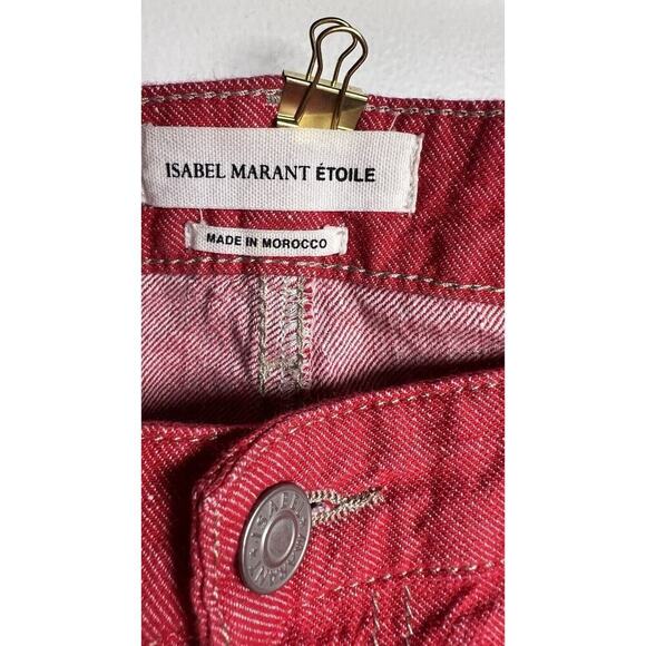 Isabel Marant Etoile Linen Blend Red High Rise Straight Ankle Pant Sz 40 US 10 - Picture 5 of 10